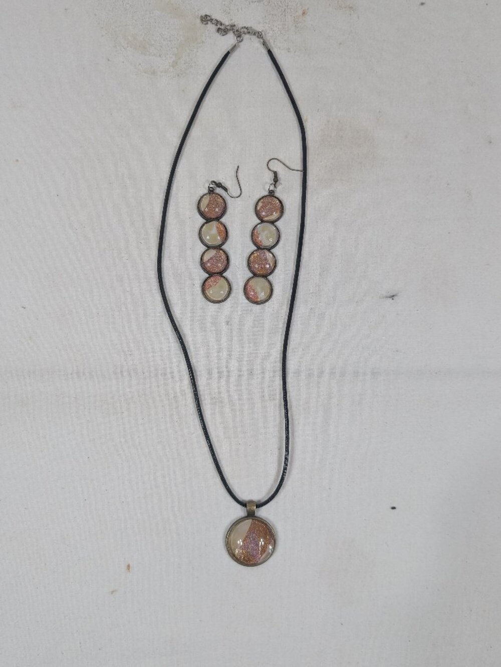 Cabochon Necklace & Earring Set - Peach Shimmer